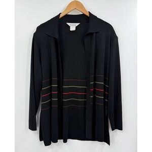 MISOOK Black Cardigan Sweater XL Striped Long Sleeve Open Front Knit‎ Top